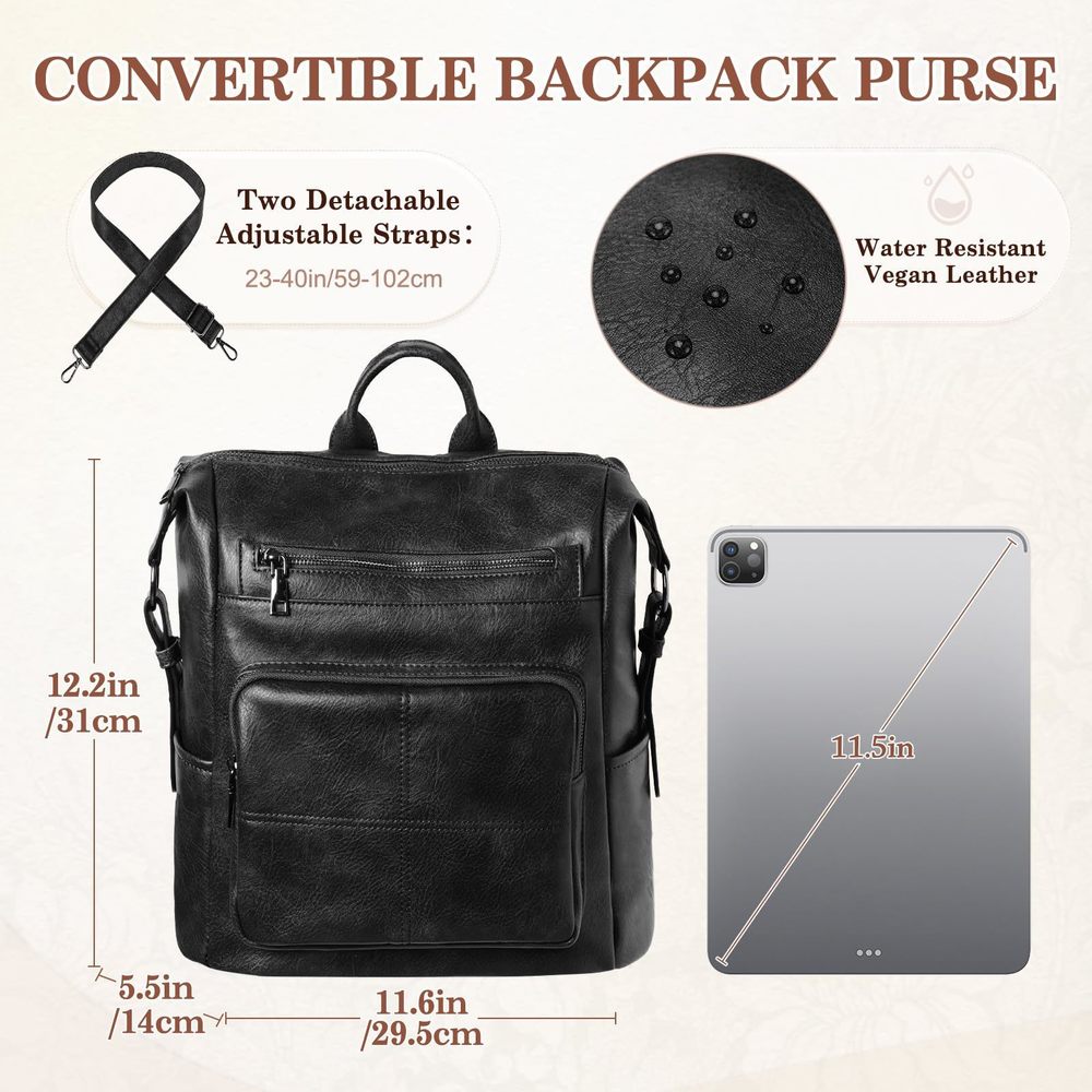 Backpack Purse, Vegan Fashion Leather Medium Convertible Ladies XD - Picture 2 of 7